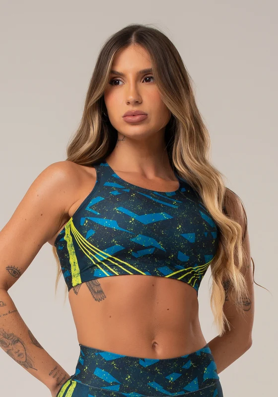 Top Fitness Feminino Nadador New Printed Estampado Abstrato Dlk AZUL MARINHO / P