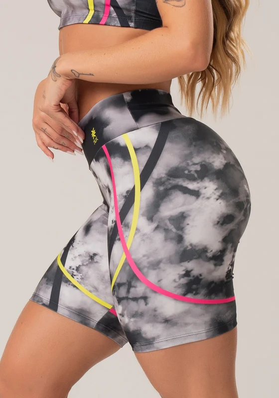 Bermuda Fitness Feminina New Printed Estampada Fire Black Dlk PRETO E BRANCO / GG