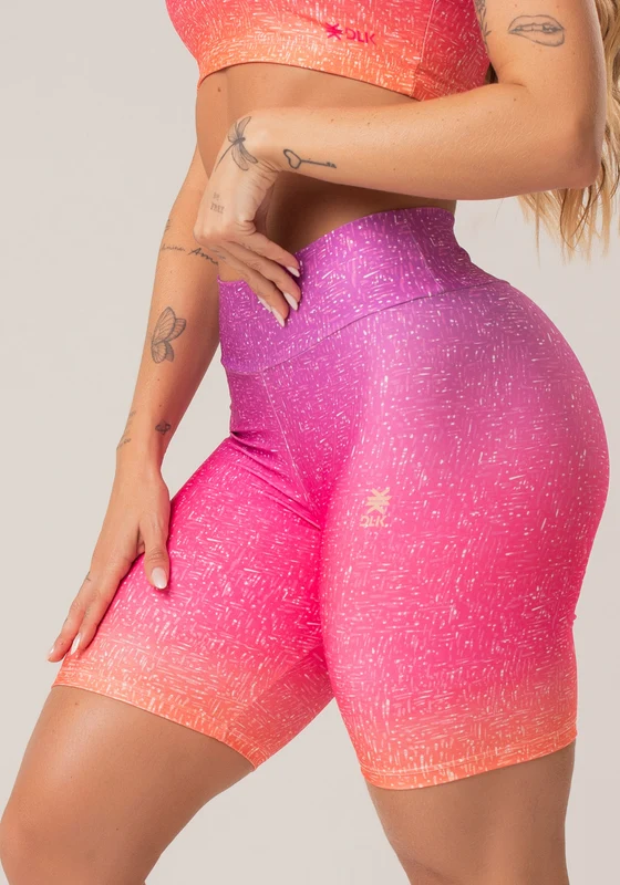 Bermuda Fitness Feminina New Printed Estampada Degradê Rosa Dlk COLORIDO / G