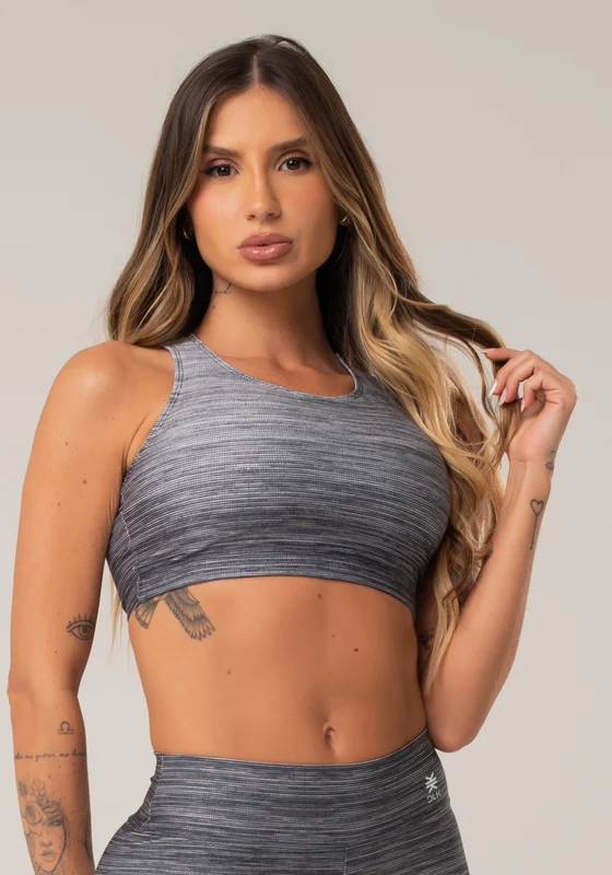 Top Fitness Feminino Nadador New Printed Estampado Melange Degradê Branco Dlk PRETO E BRANCO / GG