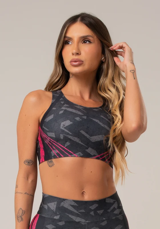 Top Fitness Feminino Nadador New Printed Estampado Abstrato Pink Dlk CINZA / GG