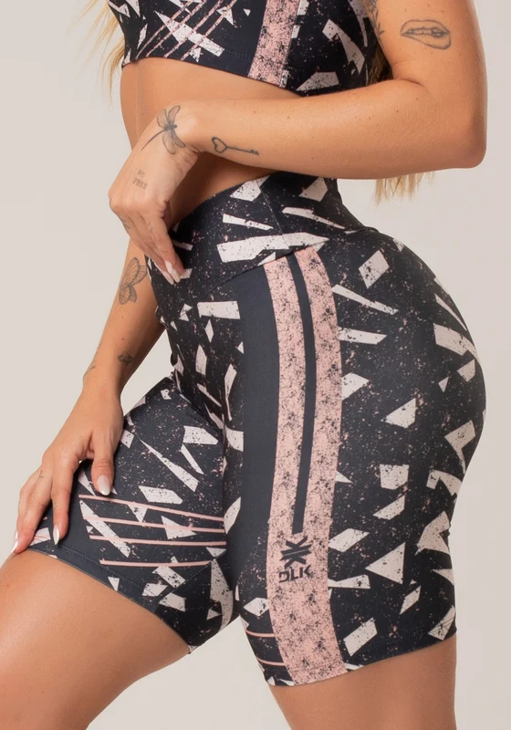 Bermuda Fitness Feminina New Printed Estampada Abstrato Rosé Dlk PRETO E BRANCO / G