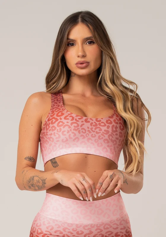 Top Fitness Feminino New Printed Estampado Onça Marrom Dlk ANIMAL PRINT / G