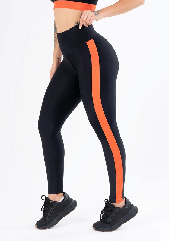Calça Legging Energy Preta Com Elástico King LARANJA / M
