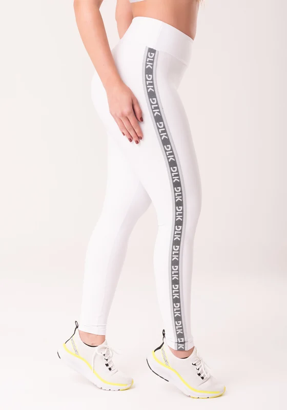 Legging Fitness Feminina Branco Com Elástico Lateral Canelado Intense Dlk BRANCO / P