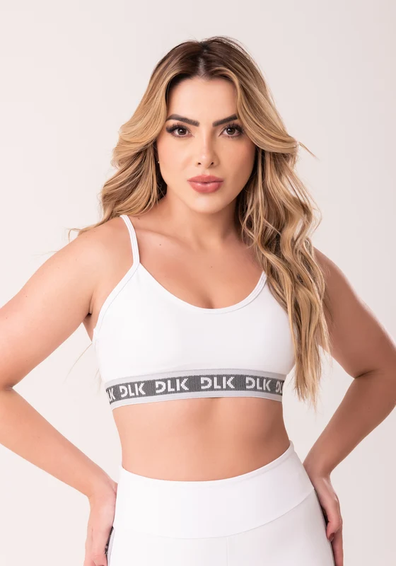Top Fitness Feminino Branco Com Bojo E Elástico Canelado Intense Dlk BRANCO / GG