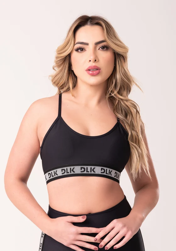 Top Fitness Feminino Preto Com Bojo E Elástico Canelado Intense Dlk PRETO / M