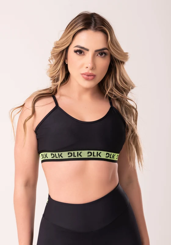 Top Fitness Feminino Preto Com Bojo E Elástico Canelado Neon Intense Dlk VERDE / P