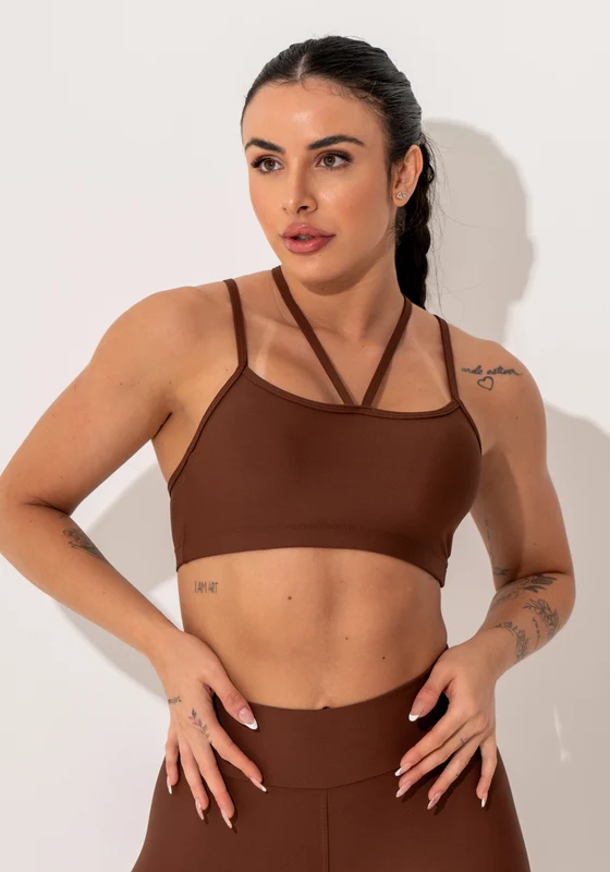 Top Fitness Feminino Marrom Com Alças Duplas Intense Dlk MARROM / GG
