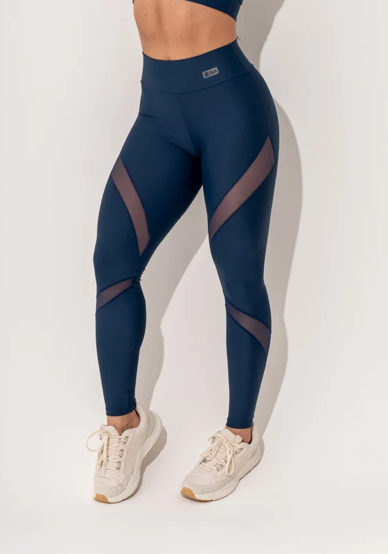 Legging Fitness Feminina Marinho com Recortes em Tule Intense Dlk AZUL MARINHO / P