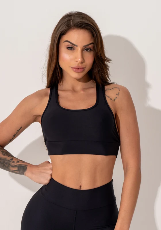 Top Fitness Feminino Preto Com Alças Cruzadas Nas Costas Intense Dlk PRETO / GG