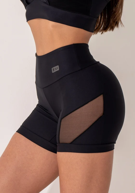 Short Fitness Feminino Preto Com Recorte Lateral Em Tule Intense Dlk PRETO / P