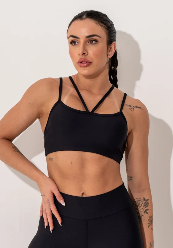 Top Fitness Feminino Preto Com Alças Duplas Intense Dlk PRETO / M