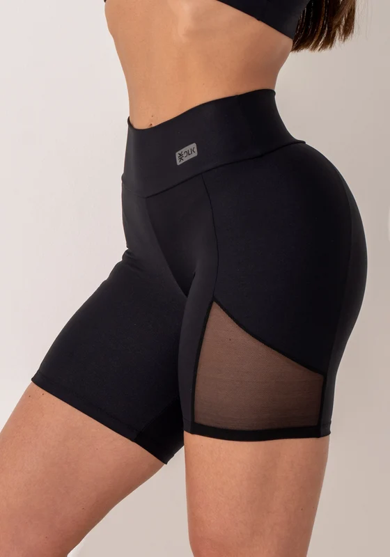 Bermuda Fitness Feminina Preto Com Recorte Em Tule Intense Dlk PRETO / P