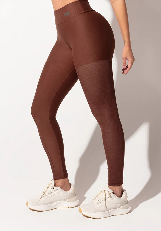 Legging Fitness Feminina Marrom Com Recorte Lateral Em Tela Intense Dlk MARROM / M
