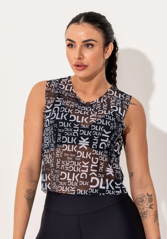 Cropped Fitness Feminino Preto Estampado Frases Intense Dlk PRETO E BRANCO / P