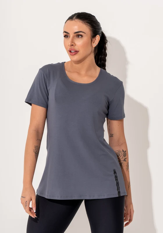 Blusa Fitness Feminina Cinza Chumbo Viscolycra Com Silk Intense Dlk CINZA / M