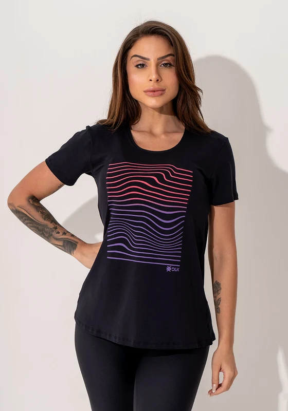 Blusa Fitness Feminina Preto Viscolycra Com Silk Waves Intense Dlk PRETO / G