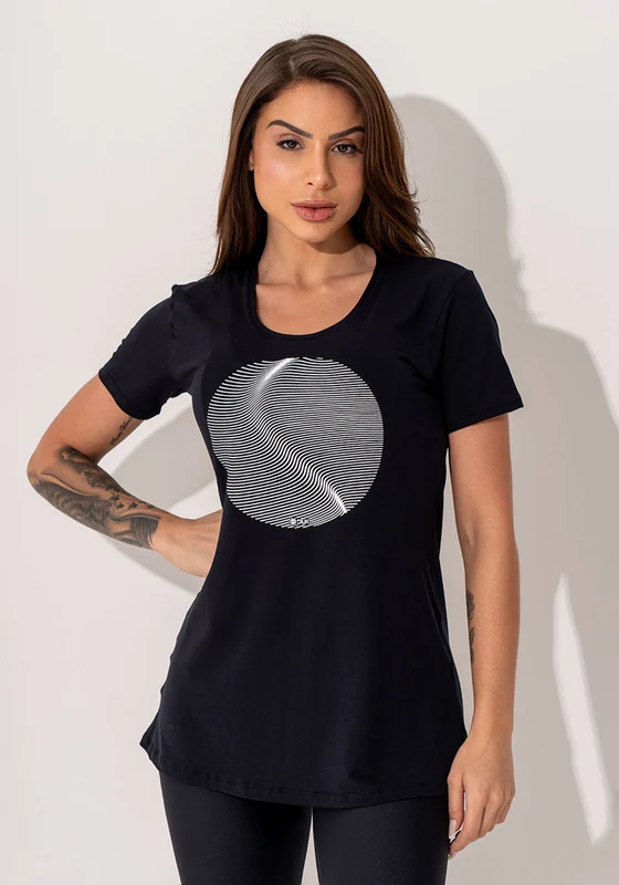 Blusa Fitness Feminina Preto Viscolycra Com Silk Abstract Circle Intense Dlk PRETO / GG