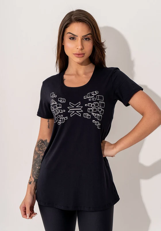 Blusa Fitness Feminina Preto Viscolycra Com Silk Cubos Intense Dlk PRETO / P