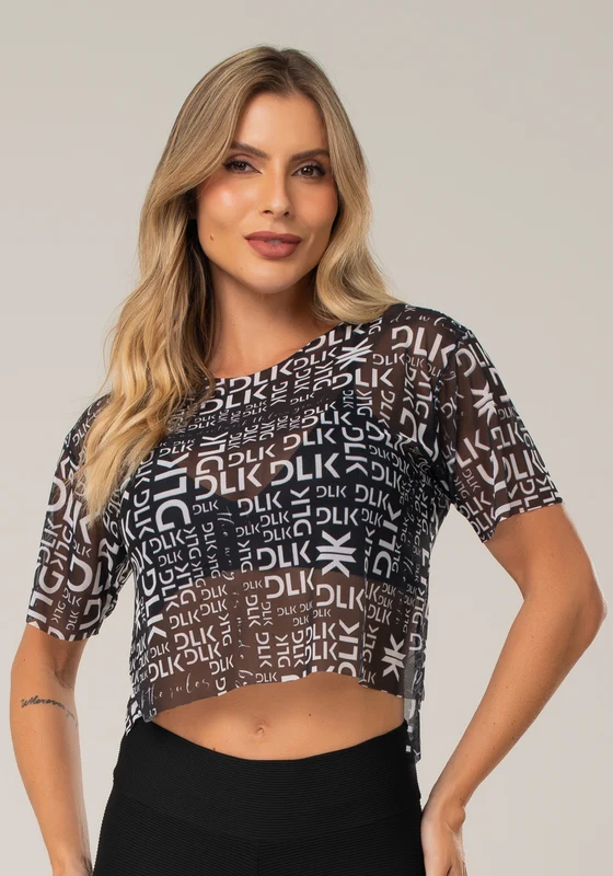 Blusa Fitness Feminina Preto Tule Frases Intense Dlk PRETO E BRANCO / P