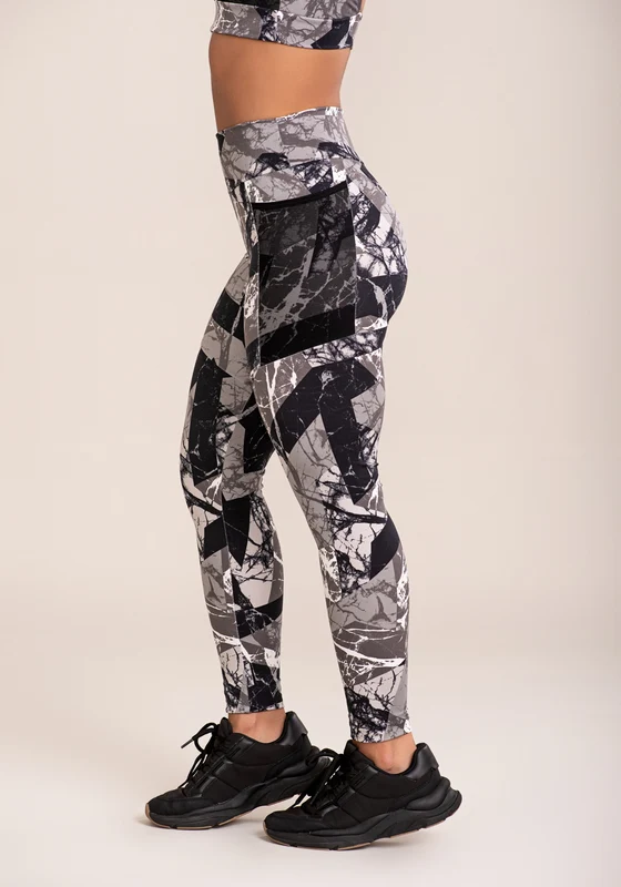 Legging Fitness Feminina Euphoria Com Bolso De Tule Estampa Abstract Marble Dlk CINZA / G
