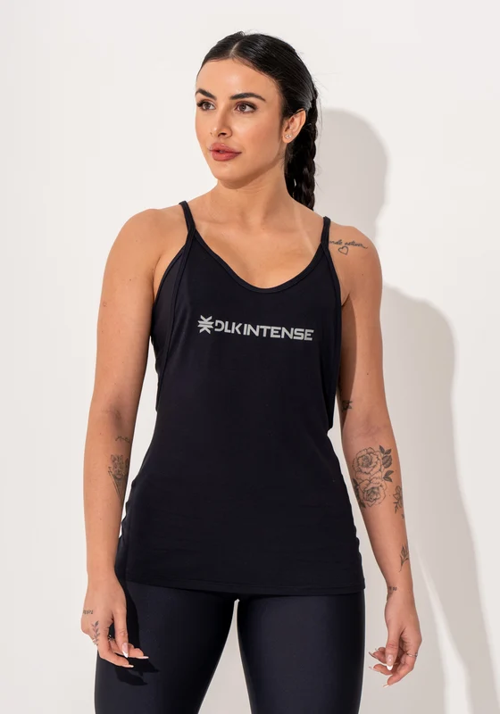 Camiseta Fitness Feminina Viscolycra Preto com Silk Intense Dlk PRETO / GG