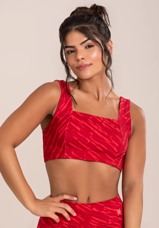 Top Fitness Feminino Euphoria Com Decote Reto Estampa Brush Pink Dlk VERMELHO / M