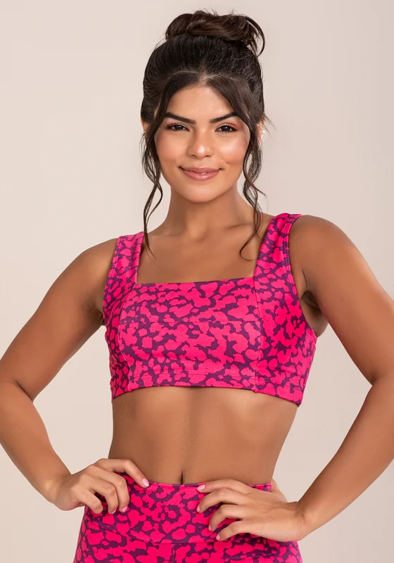 Top Fitness Feminino Euphoria Com Decote Reto Estampa Spot Pink Dlk PINK / P