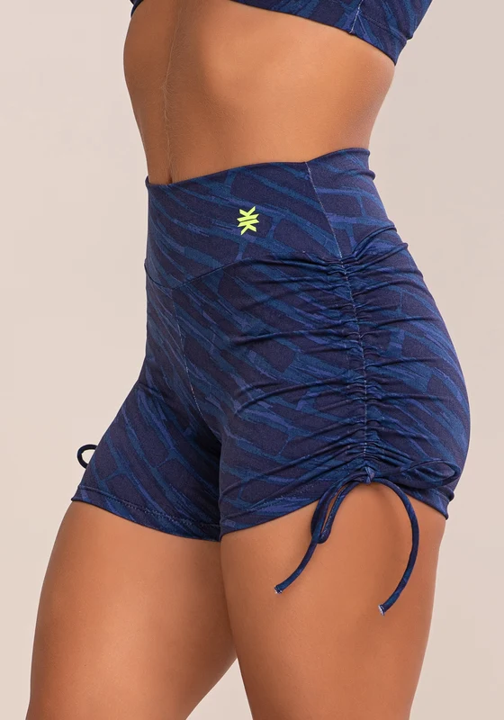 Short Fitness Feminino Euphoria Com Franzido E Amarração Estampa Brush Blue Dlk AZUL MARINHO / M