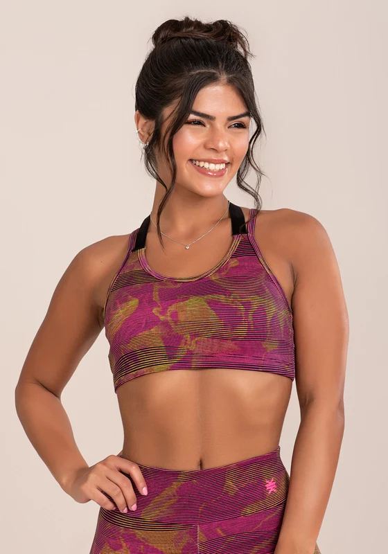 Top Fitness Feminino Euphoria Com Alça Dupla Estampa Smoke Lines Dlk COLORIDO / M
