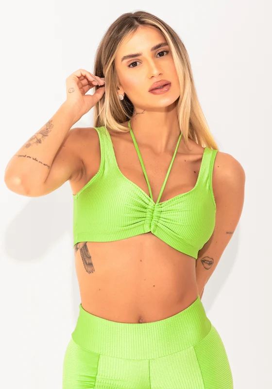Top Fitness Feminino Verde Canelado Com Amarração Elegance Dlk VERDE / M