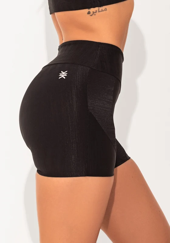 Short Fitness Feminino Preto Texturizado Com Recortes Elegance Dlk PRETO / P