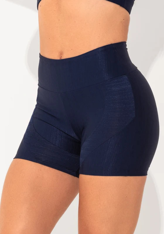 Short Fitness Feminino Marinho Texturizado com Recortes Elegance Dlk AZUL MARINHO / G