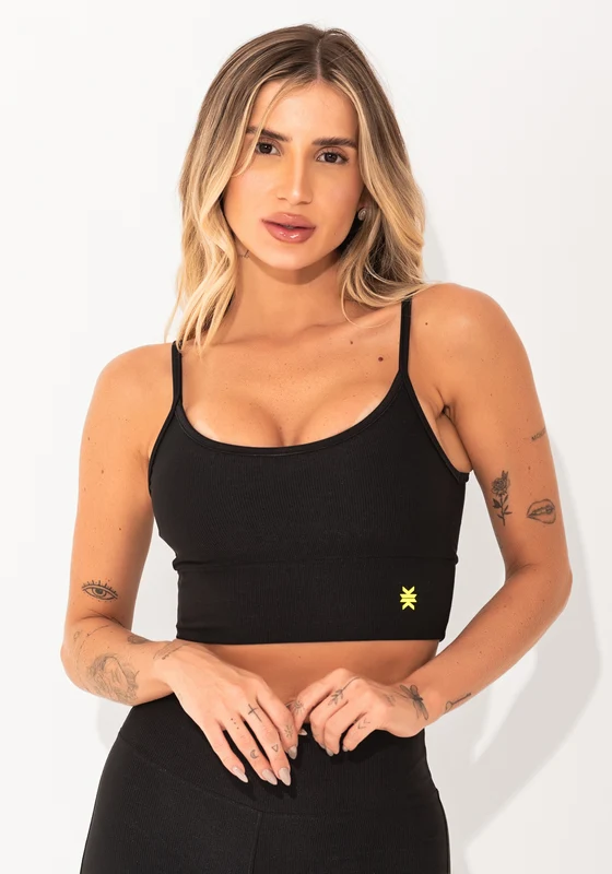 Top Fitness Feminino Preto Com Bojo Canelado Elegance Dlk PRETO / P