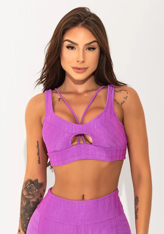 Top Fitness Feminino Lilás Texturizado Cut-out Com Recortes Elegance Dlk ROXO / GG
