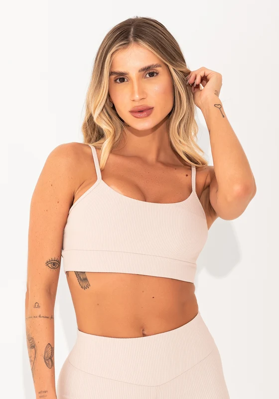Top Fitness Feminino Off White Com Bojo Canelado Elegance Dlk OFF WHITE / GG