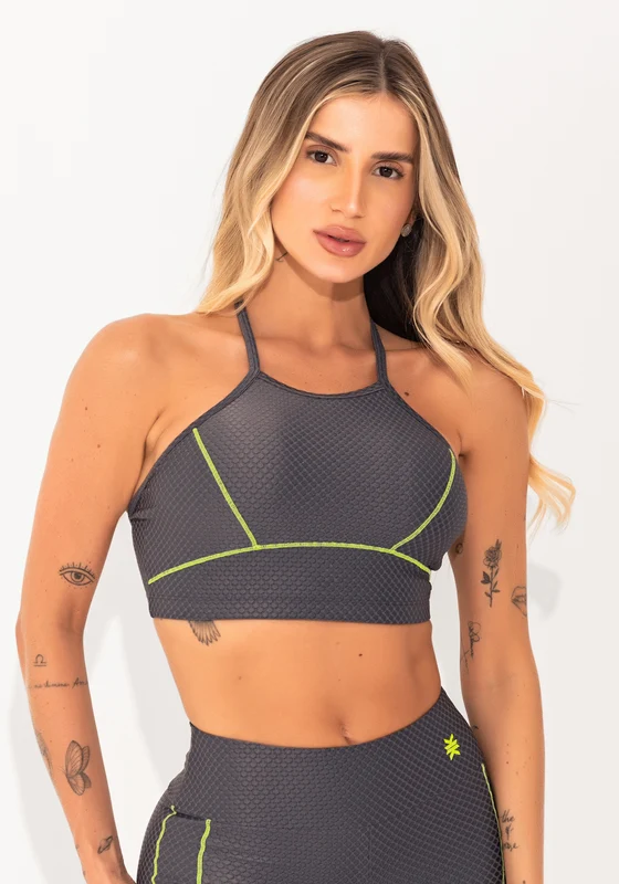 Top Fitness Feminino Cinza Texturizado Com Pesponto Elegance Dlk CINZA / M