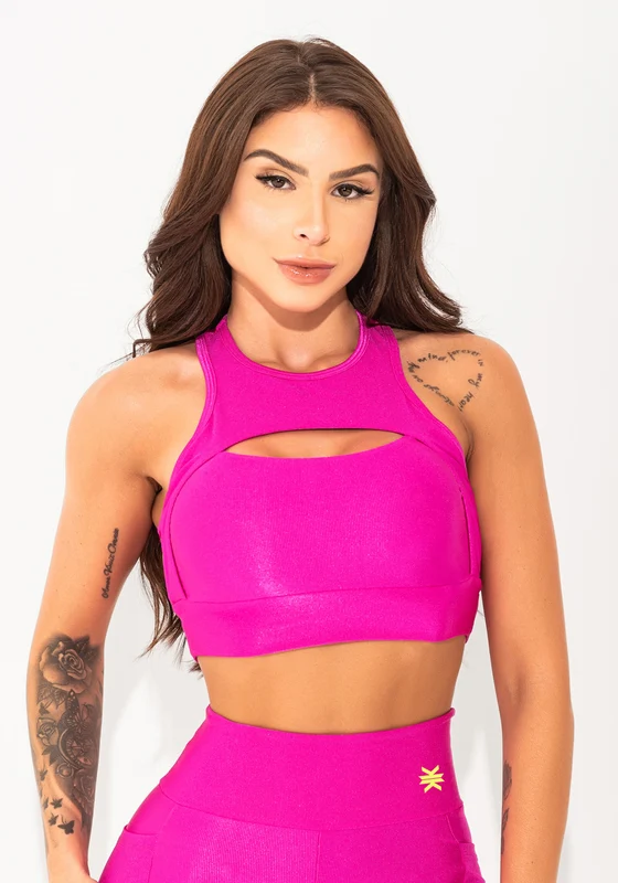 Top Fitness Feminino Rosa Canelado Cut-out Elegance Dlk ROSA / GG