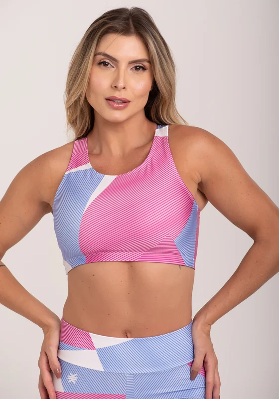 Top Fitness Feminino Nadador Estampado Strip Rosa Printed Dlk COLORIDO / M