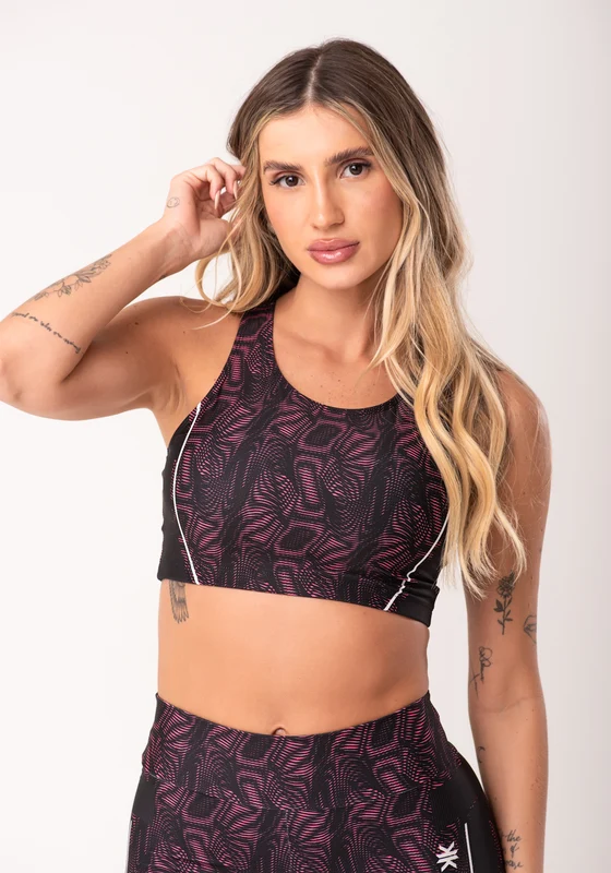 Top Fitness Feminino Nadador Estampado Energy Rosa Printed Dlk PRETO / P