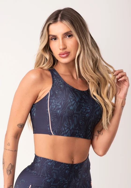 Top Fitness Feminino Nadador Estampado Energy Azul Printed Dlk AZUL MARINHO / M