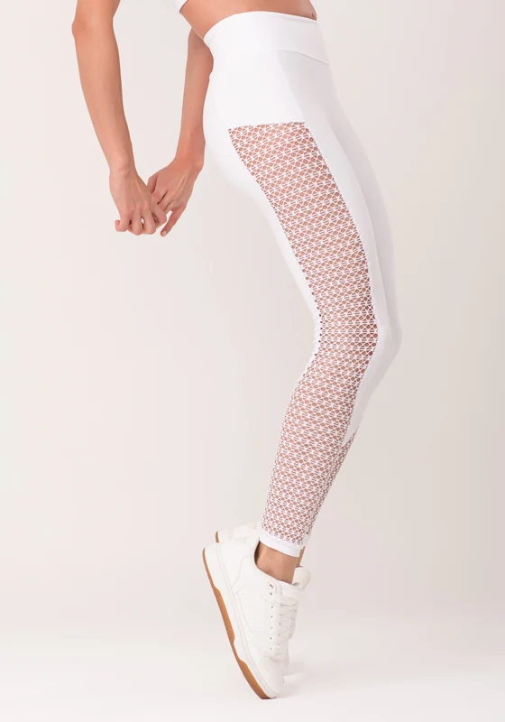Legging Fitness Feminina Branco Com Recortes Lateral Em Tela New Age Dlk BRANCO / P