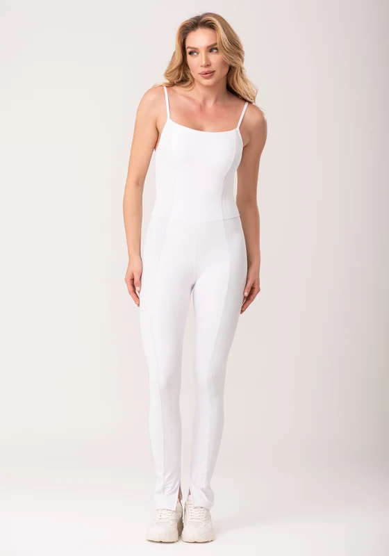 Macacão Fitness Feminino Branco Texturizado Com Recortes Laterais New Age Dlk BRANCO / P