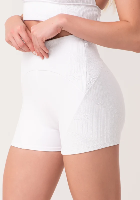 Short Fitness Feminino Branco Texturizado Com Recortes New Age Dlk BRANCO / M