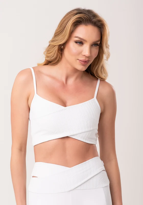 Top Fitness Feminino Branco Texturizado Transpassado New Age Dlk BRANCO / G