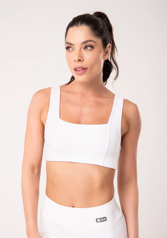 Top Fitness Feminino Branco Com Recortes E Decote Reto Dlk BRANCO / P