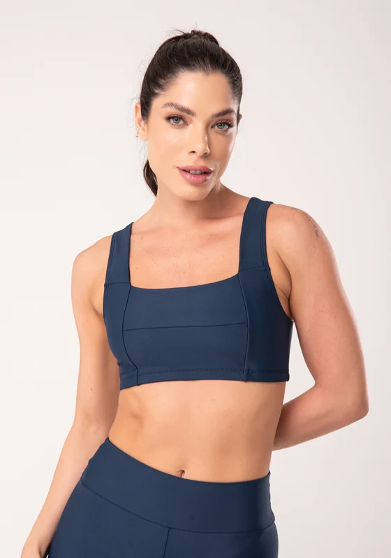 Top Fitness Feminino Marinho Com Recortes E Decote Reto Dlk AZUL MARINHO / M
