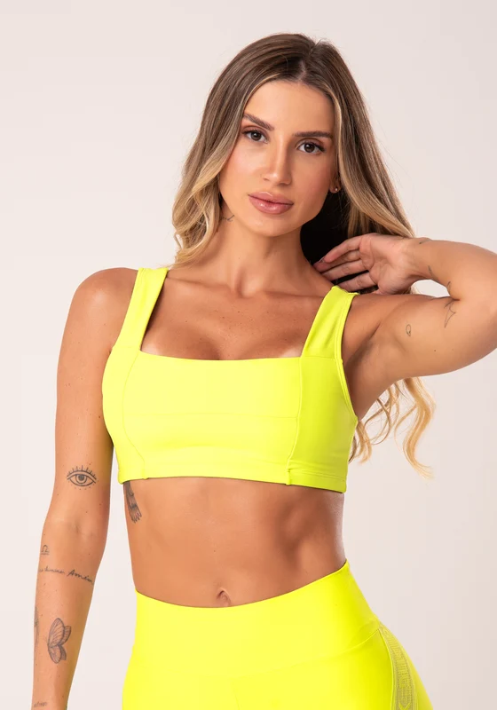 Top Fitness Feminino Lima Com Decote Reto E Recortes Action Dlk AMARELO / M
