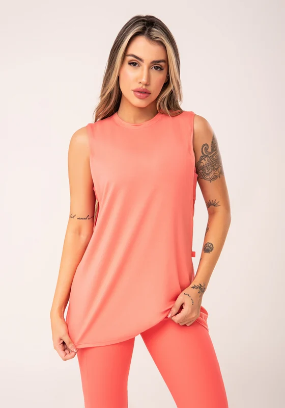 Camiseta Fitness Feminina Coral Maxi Cava Flow Dlk CORAL / P
